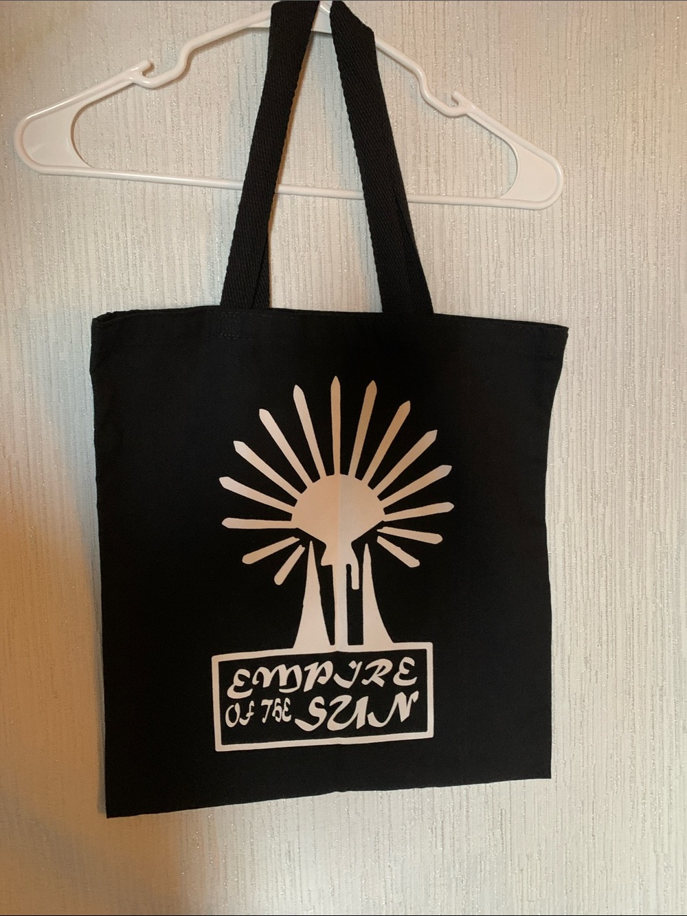 Empire of the Sun Merch-Black Canvas Tote with White Sun Graphic